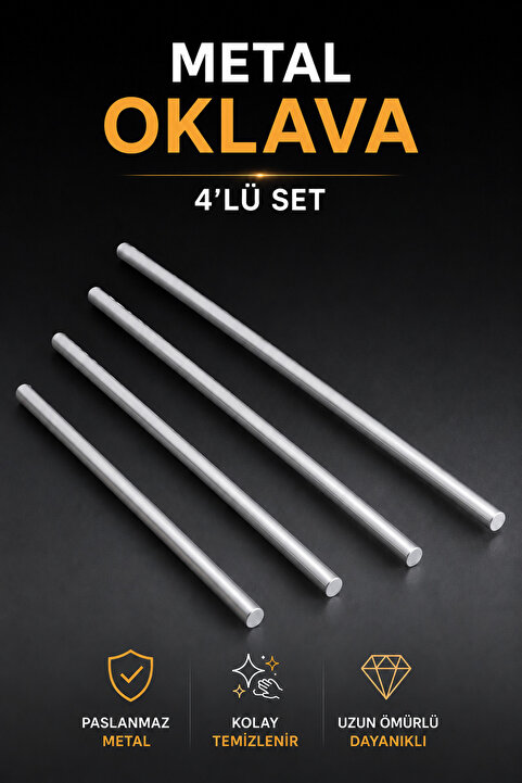 Badem10 4'lü Masterchef Alüminyum Paslanmaz 29-49-74-99 CM Metal Oklava Seti Hamur Açma Aparatı Sofra Mutfak