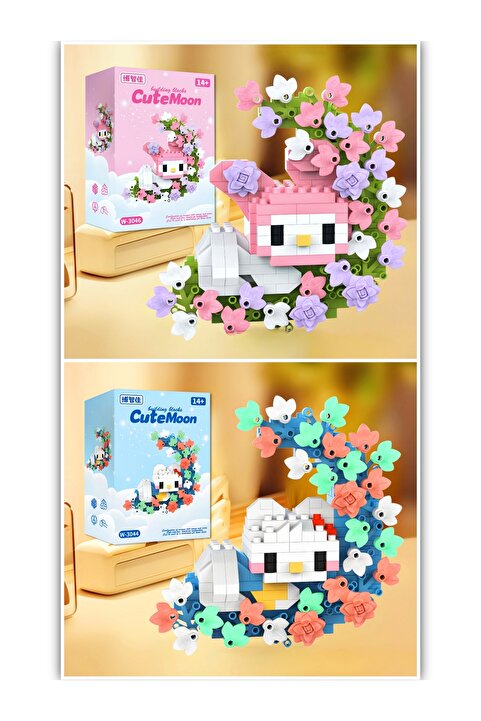 DEK BRICKS Hello Kitty & My Melody Çiçekli Ay Tasarımlı Dekoratif Yapı Blok İkili Set