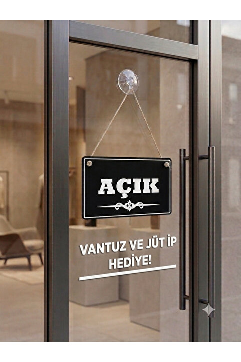 SAYILI COLLECTION Ahşap Kapı Tabelası Açık Kapalı Çift Yönlü Mağaza Dükkan Ofis Açık Kapalı Yazısı, Uyarısı (25x15 cm)