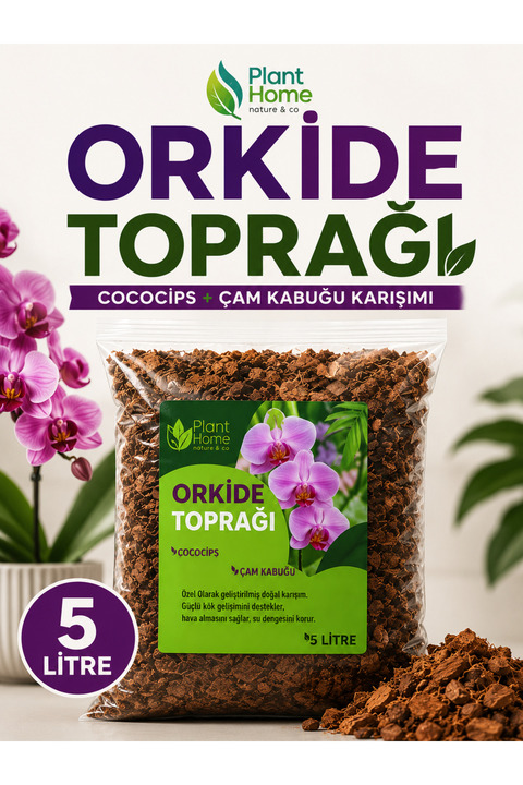 Plant Home Power Mix Orkide Toprağı 5 Litre – Cococips ve Çam Kabuğu Karışımı Profesyonel Orkide Toprak Karışımı