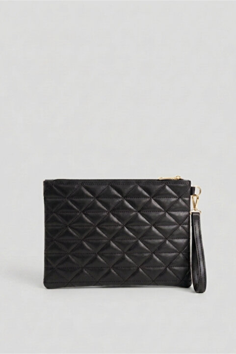 Bagfoni Siyah Üçgen Desenli Portföy Clutch El Çantası