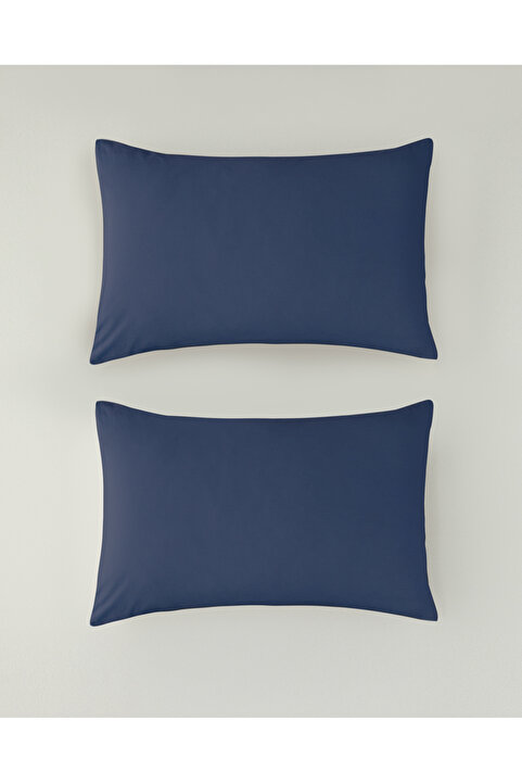 English Home Pure Pamuklu 2'li Yastık Kılıfı 50x70 cm Gece Mavisi
