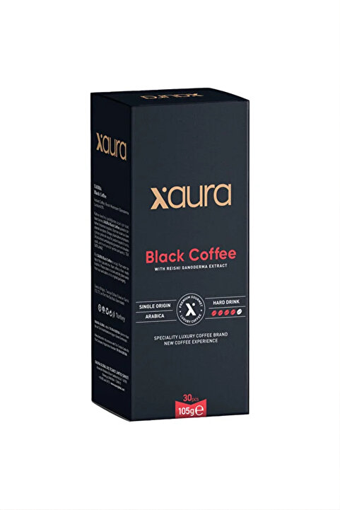 XAURA GLOBAL Black Coffee – Arabica & Reishi Mantar Özlü Siyah Kahve | 30 Saşe | 105g