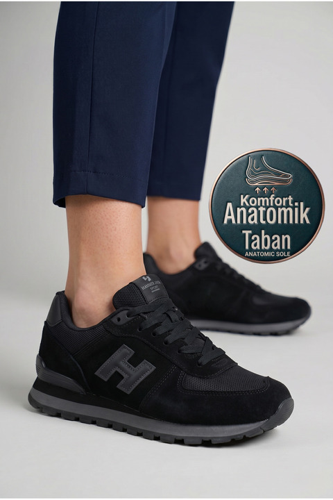 Hammer Jack Unisex Siyah Hakiki Deri Rahat Günlük Spor Ayakkabı