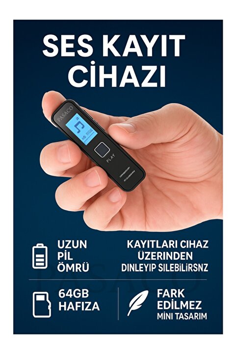 NEVARSA2023 KB60 Dijital Mini Ekranlı 32GB Ses Kayıt Cihazı MP3 Çalar Ders Kaydı Röportaj Kaydı