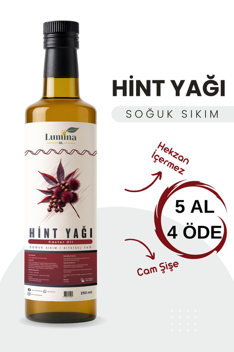 LUMİNAOİL Hint Yağı Soğuk Sıkım 250 ML (Castor Oil) (Hekzan İÇERMEZ) %100 Saf Ve Katkısız