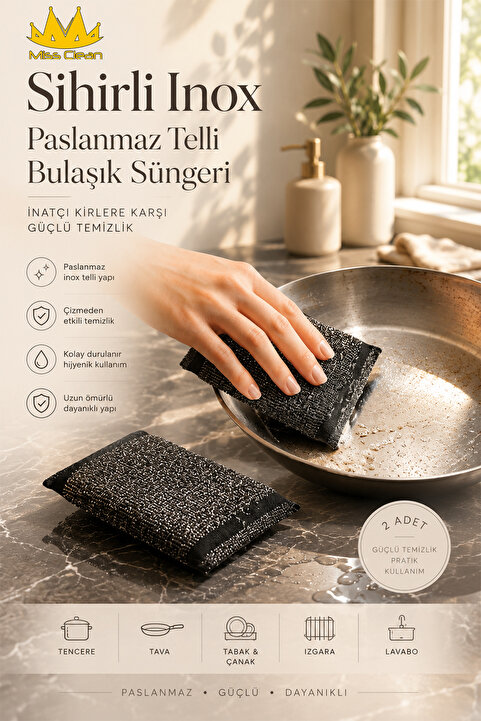 MissClean ( 2 Adet ) Sihirli Inox Paslanmaz Telli Bulaşık Süngeri