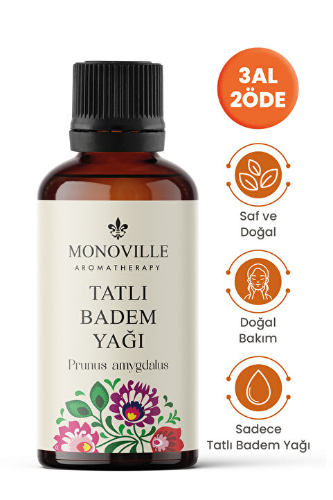 Monoville Tatlı Badem Yağı 30 ml Soğuk Sıkım Saf ve Doğal (Sweet Almond Oil)