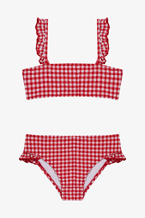 Penti Kız Çocuk Gigham Kareli Fırfırlı Bandeau Bikini Takımı