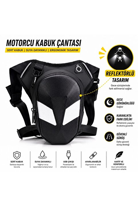 Newish Polo Unısex Ayarlanabilir Askılı Kulaklık Şarj Kablo Çıkışlı Motorcu Omuz Bel Bacak Çantası