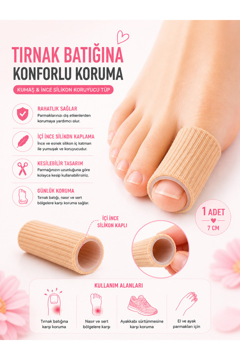 Bunyon Tırnak Batık Koruyucu Ayak Nasır Koruyucu Boru Kumaş Batık Tırnak