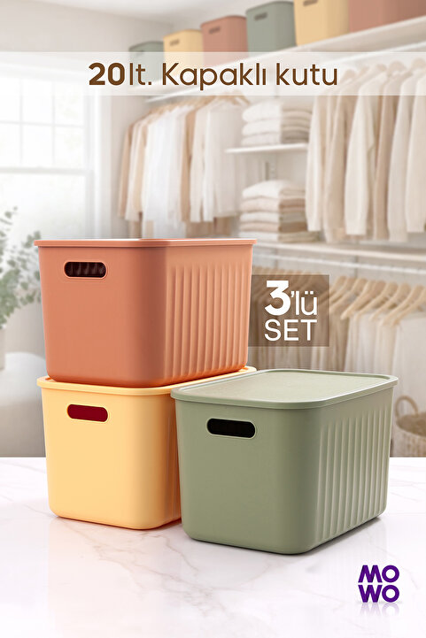 Mowo Home Retro Box Mix 3 Adet Düzenleyici Kapaklı Kutu, Dekoratif Saklama Kutusu, Organizer