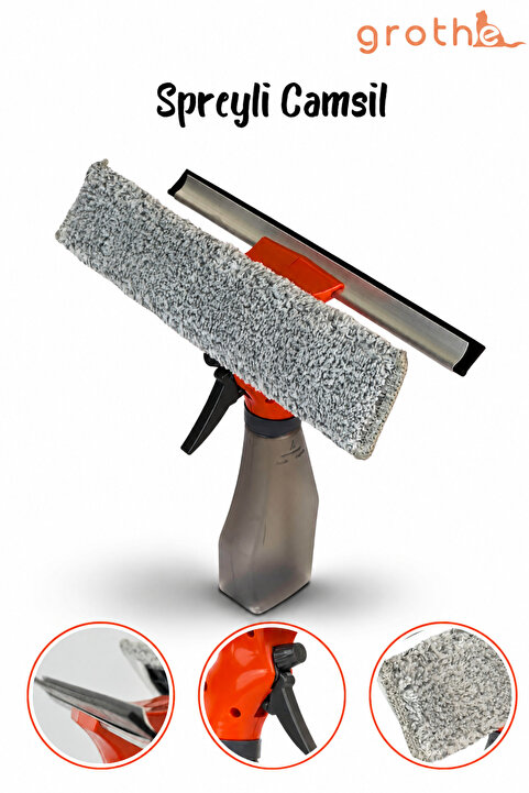 Grothe Spreyli Camsil Çekpas – Su Hazneli – Silikonlu Çekçek – Microfiber Bez – Cam Silme Mopu – Araba Camı