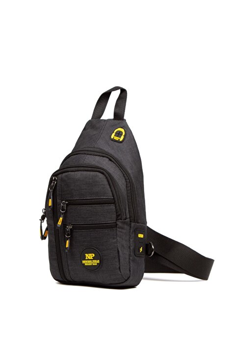 NEWISH POLO ACCESSORIES Unisex Keten Kumaş Siyah Su Geçirmez Kulaklık Usb Çıkışlı Bel Ve Çapraz Omuz Çanta Göğüs Seyahat