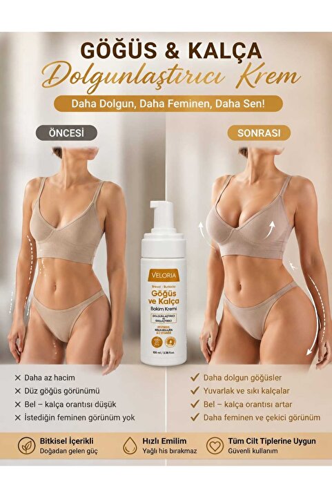 Veloria Cosmetics Göğüs Ve Kalça ,büyütcü,. Şekillendirici, Dolgunlaştırıcı, Çatlak Giderici, Sıkılaştırıcı Krem 100ml