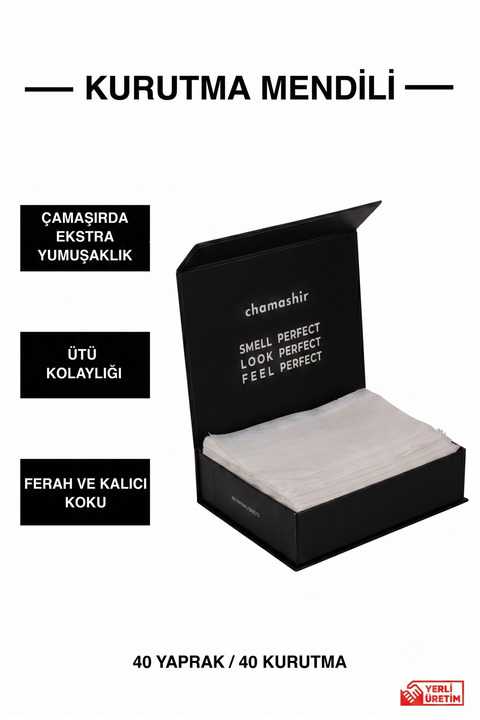 chamashir Kurutma Mendili – 40 Yaprak | Çamaşırda Yumuşak, Güzel Kokulu & Statik Önleyici Kurutma