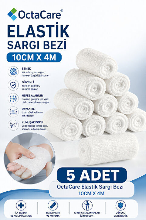 octamed OctaCare Elastik Sargı Bezi 10CM X 4M 5 ADET