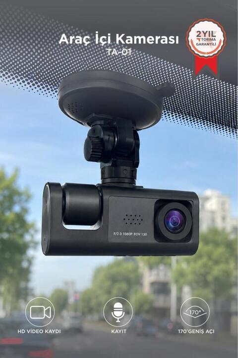 Torima Araç İçi Kamera Gece Görüşlü LCD Ekranlı 1080P 3 Kameralı Araç Kamerası TA01 Siyah