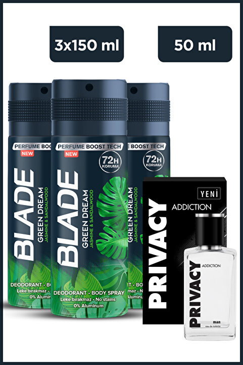 Privacy Men Addiction Edt Erkek Parfüm 50 ml ve Blade Green Dream Deodorant 3x150 ml