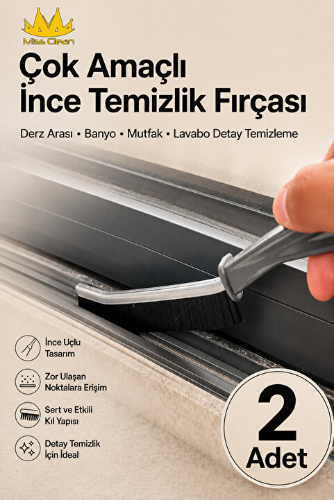 MissClean ( 2 Adet ) Çok Amaçlı İnce Temizlik Fırçası - Derz Arası Banyo Mutfak Lavabo Detay Temizleme Fırçası