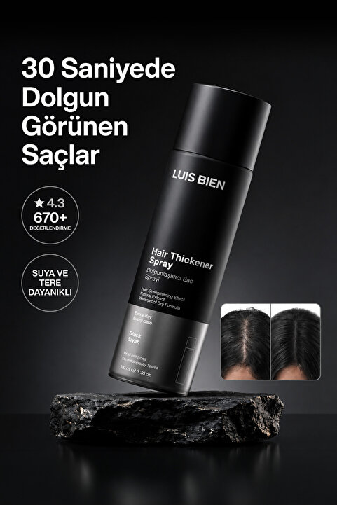 Luis Bien Dolgunlaştırıcı Saç Spreyi Siyah 100 ml – Suya Dayanıklı Amonyaksız Geçici Fiber Sprey