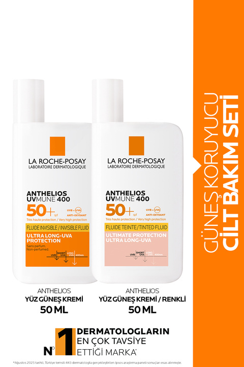 La Roche Posay Güneş Koruyucu Cilt Bakım Seti: Anthelios Uvmune Fluid Yüz Güneş Kremi 50ml& Renkli Güneş Kremi 50ml