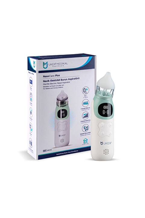 UKER NasoCare Plus Elektrikli Bebek Burun Aspiratörü - Şarjlı - 5 Kademeli Nazik Emiş - LED Işık ve Müzik - Ek Mukus Hazneli