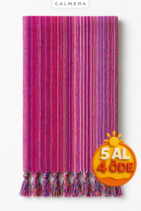 Calmera Etnika Peştemal | İnce - Renkli Saçaklı | Plaj Pareo, Deniz, Havuz, Yoga, Pilates Havlusu - Pembe