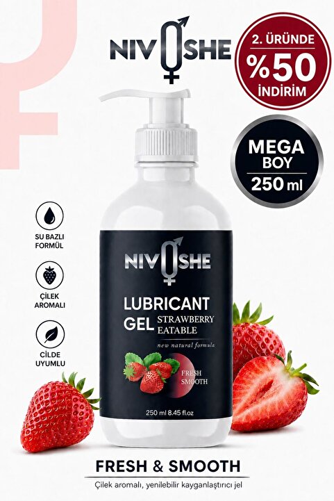 NIVOSHE Premium Kayganlaştırıcı Jel Büyük Boy Lubricant Gel (ÇİLEK) Masaj Jeli Massage Gel Strawberry 250ML