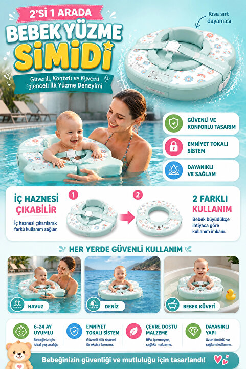 BigsToy Dinozor Temalı 2in1 Büyüyen Bebek Simidi - Sökülebilir Oturaklı & Fonksiyonel Deniz Simidi