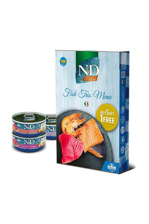 N & D Fish Trio Menü Somonlu Ve Karidesli Yetişkin Kedi Konserve Yaş Maması 6 X 70 gr