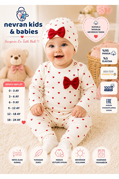 nevrankids Heart Pattern 3’lü Yenidoğan Kız Bebek Hastane Çıkışı Seti