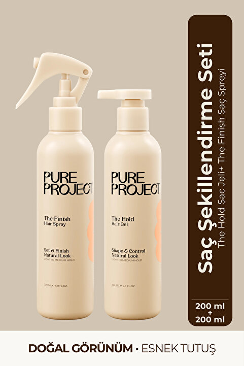 Pure Project Saç Şekillendirme Seti | Esnek Tutuşlu Saç Jölesi 200 ml + Ultra Güçlü Saç Spreyi 200 ml