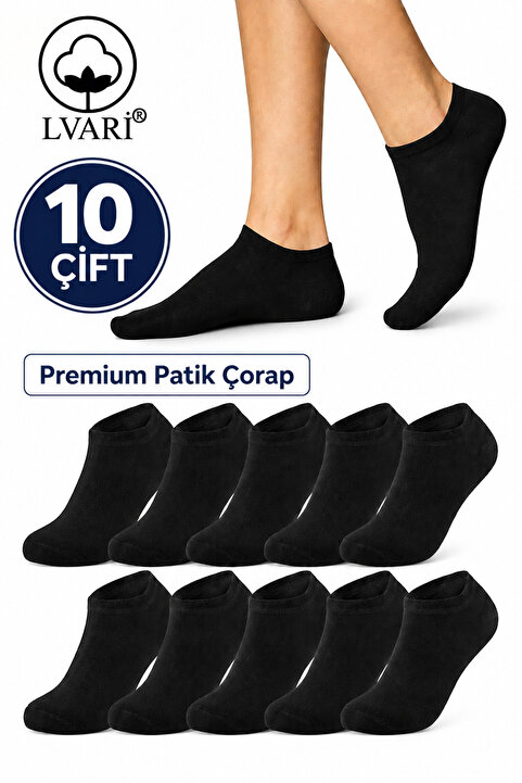 Lvari 10 Çift Unisex Pamuklu Siyah Patik Çorap Terletmeyen Günlük Kullanım