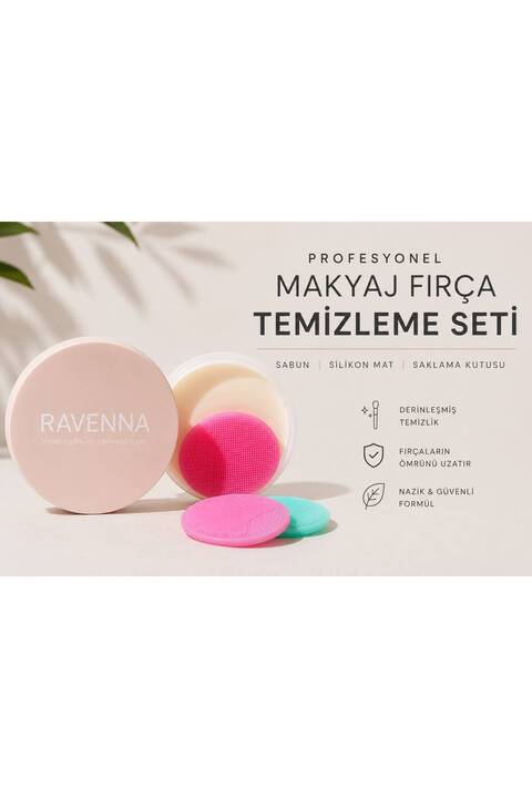 RAVENNA Profesyonel Makyaj Fırçası Temizleme Seti (110 gram sabun + Saklama Kutusu + Silikon mat)