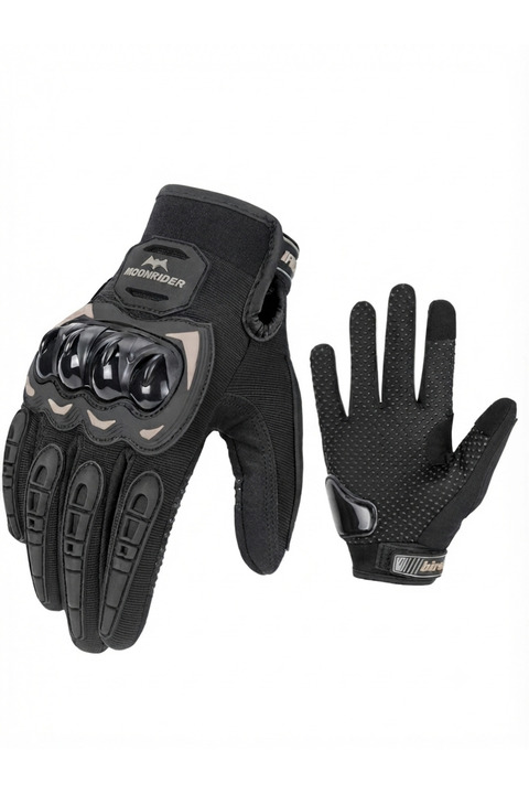 Moonrider Siyah Motor Eldiveni Profesyonel Korumalı Dokunmatik Özellikli EN 13594 sertifikalı unisex Motorcu Eldiveni NX-3