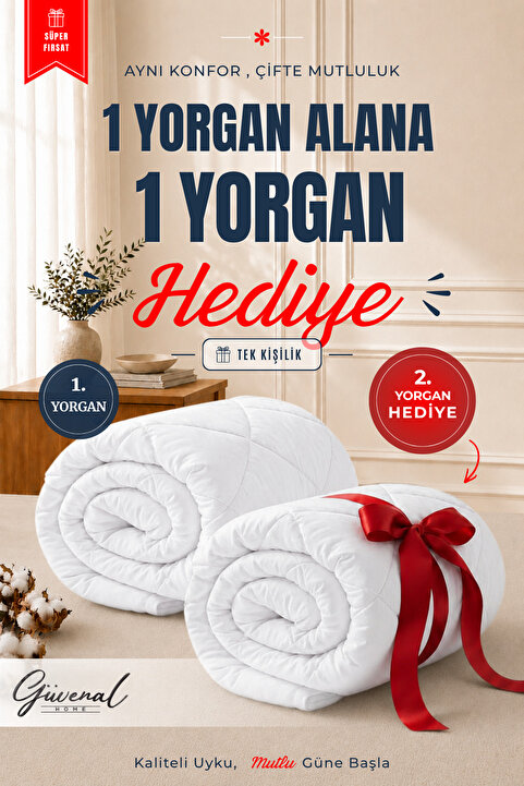 Güvenal Moon Tek Kişilik Yorgan | 1 Yorgan + 1 Yorgan Hediyeli | Ultra Yumuşak 4 Mevsim Konforlu Uyku Seti