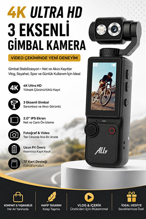 Ally Q8 PocketPro 4K Ultra HD Dijital Aksiyon ve Vlog Kamerası