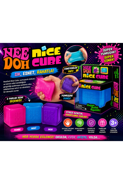 HEY GİDİ GİFT NeeDoh Nice Cube Squishy Oyuncak Stres Topu – Yumuşak Sıkılabilir Duyusal Oyuncak, Antistres Fidget Oyuncak, 3+ Yaş