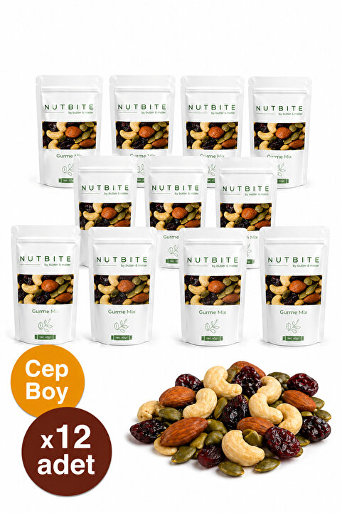 NUTBITE 12'li Cep Boy Gurme Mix - (Çiğ Karışık Kuruyemiş) - Sağlıklı Atıştırmalık - 12x40gr