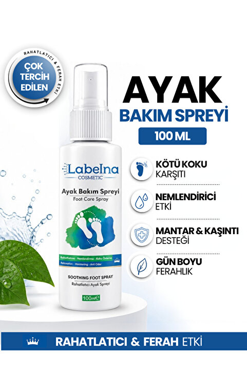 Labelna Cosmetic Ayak Koku Giderici,Nasır,Mantar ve Nemlendirici Bakım Spreyi ( onarıcı,yatıştırıcı) 100 ML
