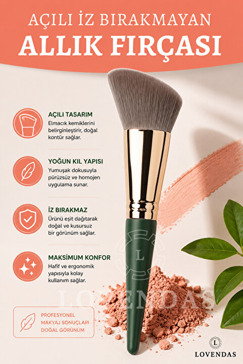 Lovendas RC-204 Premium Açılı İz Bırakmayan Allık Fırçası