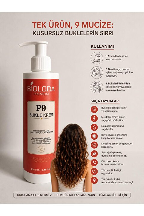 Biolora BUKLE BELİRGİNLEŞTİRİCİ SAÇ BAKIM KREMİ - ( Dalgalı ve Kıvırcık Saçlar İçin ) 250ML.