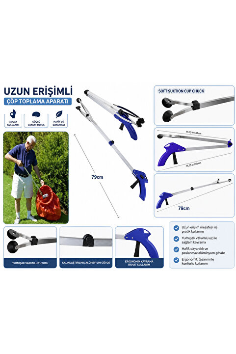 NEWSTORE HOME Katlanır Çubuk Atık Maske Yaprak Izmarit Tüm Çöp Toplama Aparatı Kıskacı 80cm Pranew