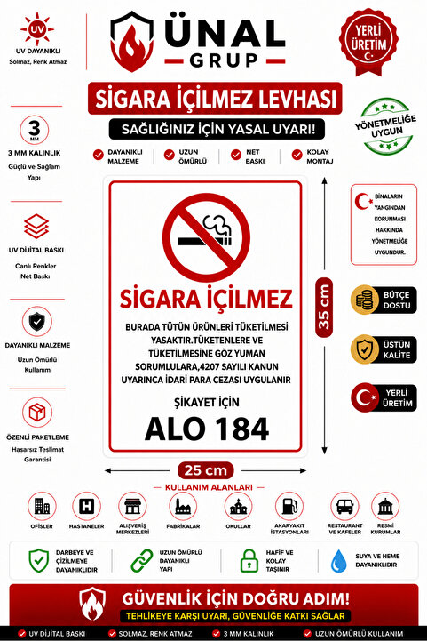 ünalgrup Sigara İçilmez Uyarı İkaz Levhası 25x35 cm