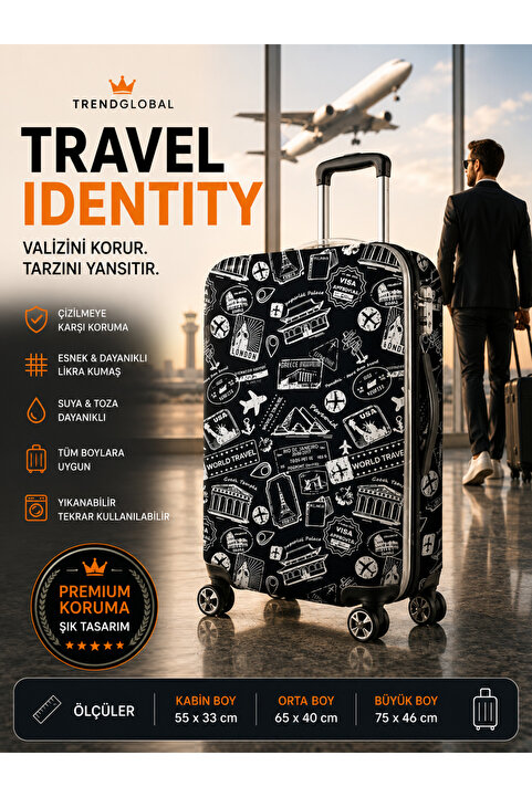 Trendglobal Valiz Koruyucu Kılıfı World Travel 👉 "Çizilme Önleyici"