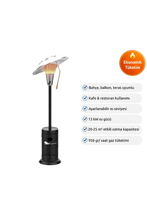 Aygaz Isı Odağı Gazlı Dış Mekan Isıtıcı - Siyah - Tekerlekli, Bahçe, Teras Tipi
