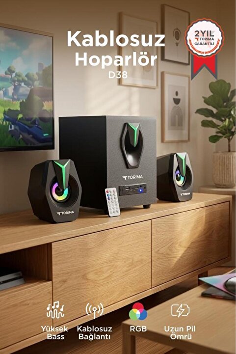 Torima Bilgisayar Hoparlörü Rgb Işıklı 2in1 Subwoofer Bluetooth Hoparlör Speaker D38 Siyah