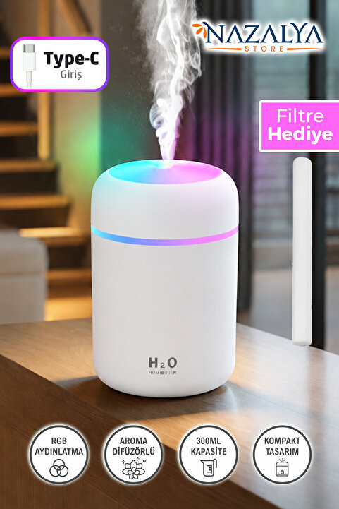 Nazalya 300 ml Ulrasonik Ledli Hava Nemlendirici Buhar Makinesi Ve Aroma Difüzörü