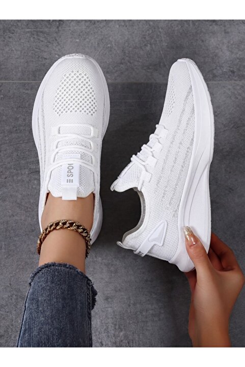 E SPORT Beyaz Unisex Hafif Triko Sneaker Ortopedik Ayakkabı-015